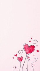 Flat Pink Paper Background with Multicolored Outlined Hearts, Perfect for Greeting Posters, Banner Templates, or Social Media Posts for Celebrations and Events. 