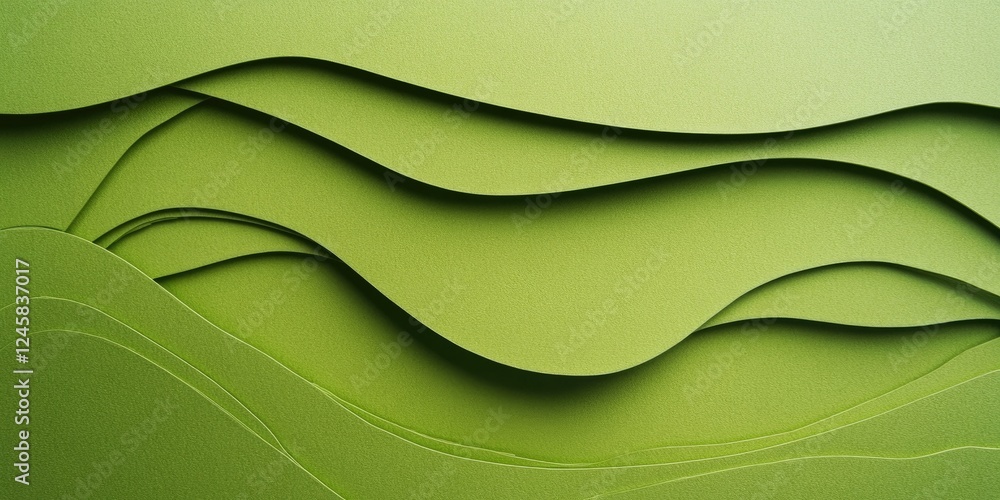 Poster abstract green paper texture with layered wavy patterns in varying shades of green creating a smooth