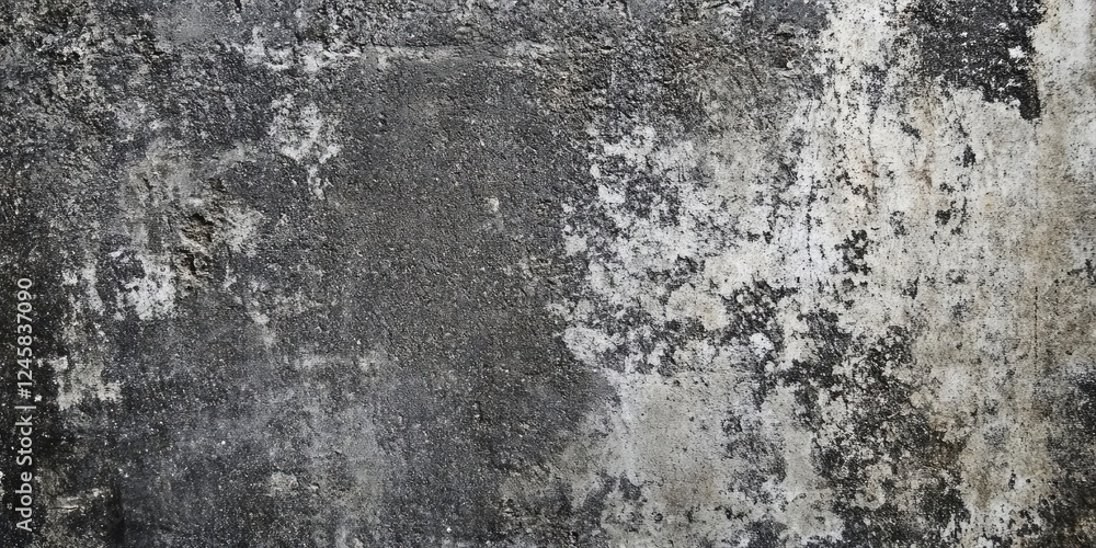 Poster Textured rough cement surface with patches of gray and white, showcasing weathered concrete backdrop with uneven areas and a rustic appearance.