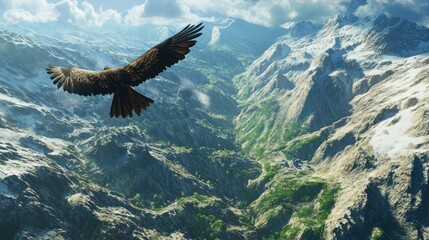 Fototapeta premium Majestic Eagle Soaring Over Snow-Capped Mountains
