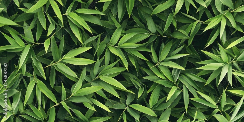 Poster lush green bamboo leaves densely layered on a dark background with vibrant shades of green creating 