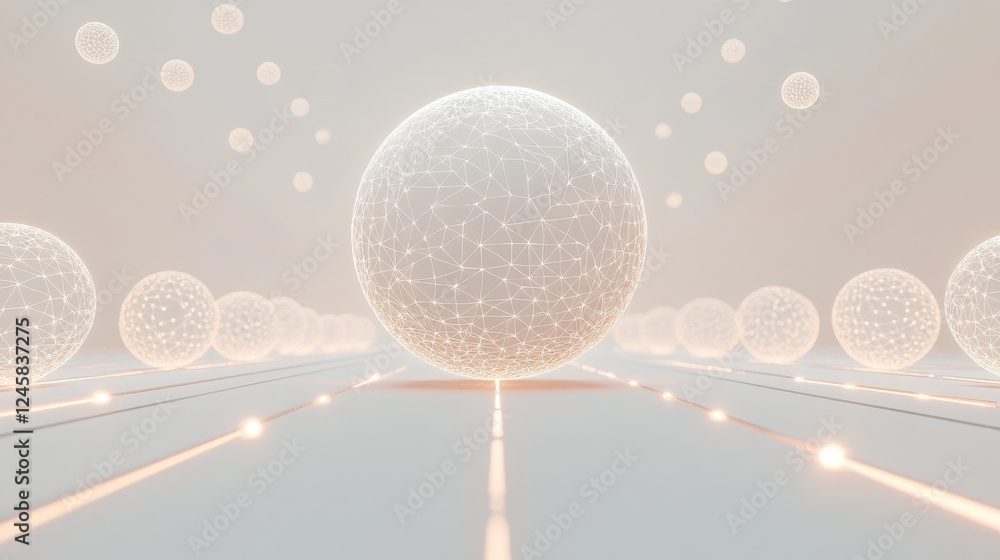 Poster abstract glowing spheres with network connections in soft background