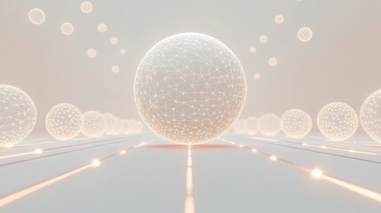 Abstract Glowing Spheres with Network Connections in Soft Background