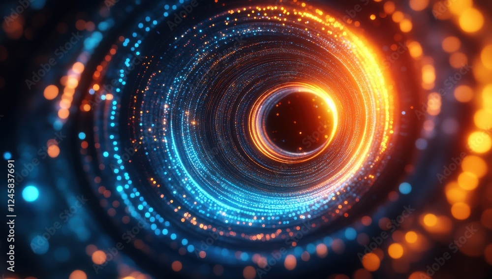 Poster vibrant abstract tunnel with blue and orange light effects creating a dynamic visual experience thro