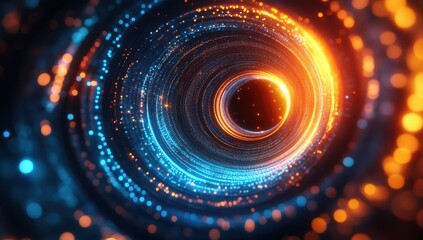 Obraz premium Vibrant Abstract Tunnel with Blue and Orange Light Effects Creating a Dynamic Visual Experience Through a Digital Space of Energy and Motion