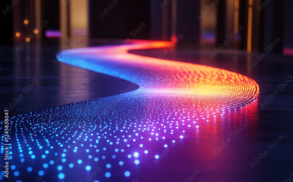 Poster vibrant colorful light trails creating a dynamic flow in a dark abstract space with glowing led part
