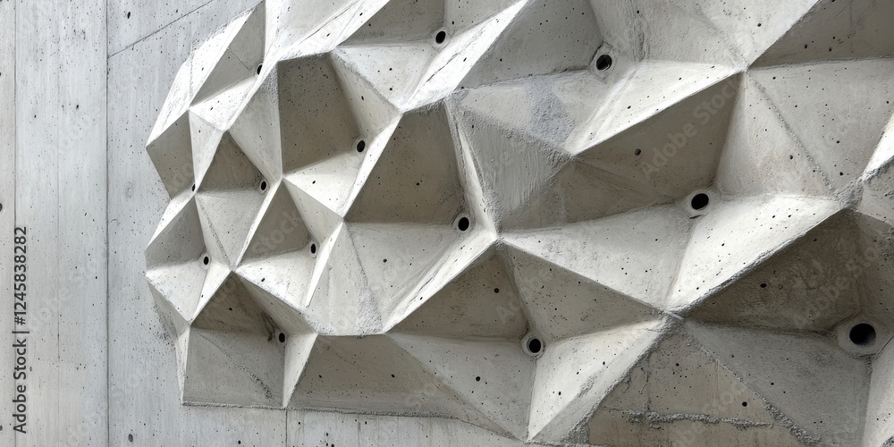 Leinwandbilder textured reinforced concrete wall with 3d geometric patterns in gray tones, showcasing integrated po