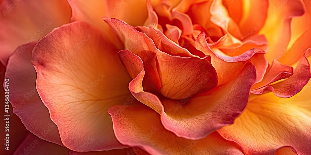 Poster close-up view of an orange rose displaying intricate petal details with soft gradients of peach and 