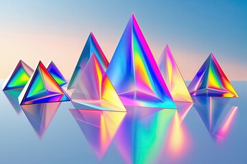 Diverse Holographic Triangular Prisms Creating Spectral Light Effects on Clear Background