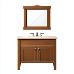 bathroom vanity with a mirror, isolated on a white background
