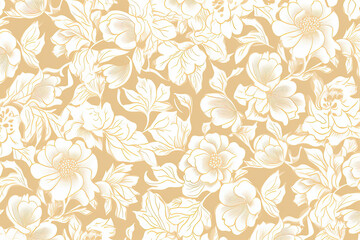 Obraz premium Elegant White and Gold Floral Pattern on Beige Background