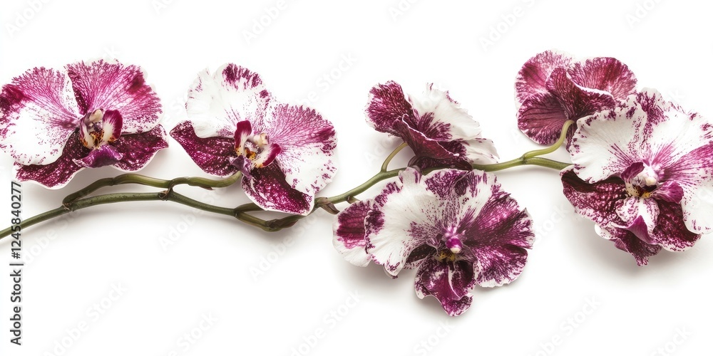 Aufkleber elegant maroon and white orchids arranged in a graceful curve against a clean white background showc