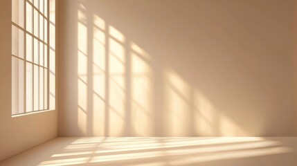 A tranquil area illuminated by soft sunlight flowing through expansive windows, creating delicate shadows on the smooth walls and floor. The warm ambiance invites creativity and reflection
