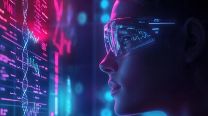 Futuristic Close-Up of Woman Using Augmented Reality Glasses