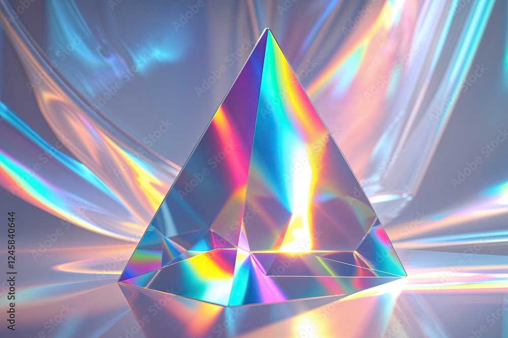 Poster triangular holographic prisms reflecting light spectrum on translucent background