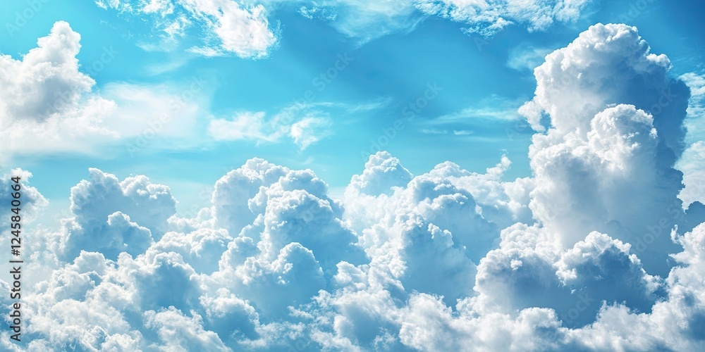 Leinwandbilder fluffy white clouds scattered against a bright blue sky creating a serene atmosphere with soft light