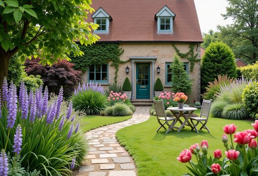 Hyperrealistic English Garden Decor: Minimalist Aesthetic Product Shot with Neutral Palette - Cozy Charm, Natural Light, and Vertical Parallelism.

