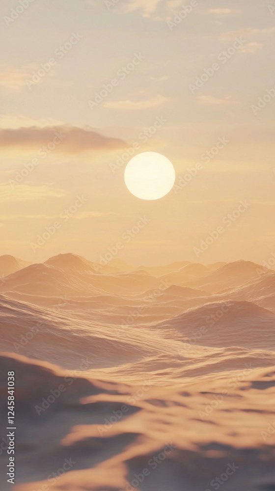 Poster golden rays of sunrise gently illuminate the undulating hills, creating a tranquil atmosphere. a sof