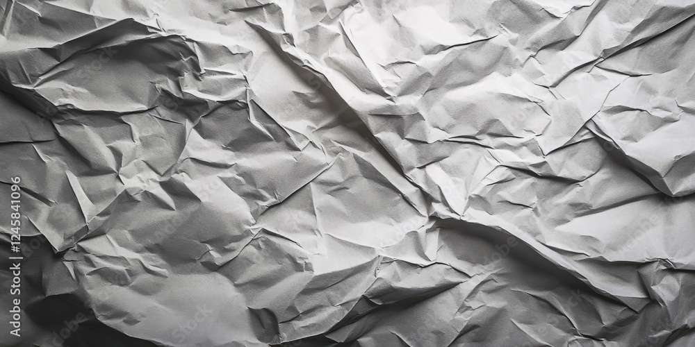 Poster crumpled grey paper background with intricate textures and folds creating depth and contrast suitabl