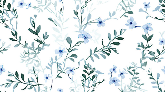 Delicate Blue Floral Pattern on White Background