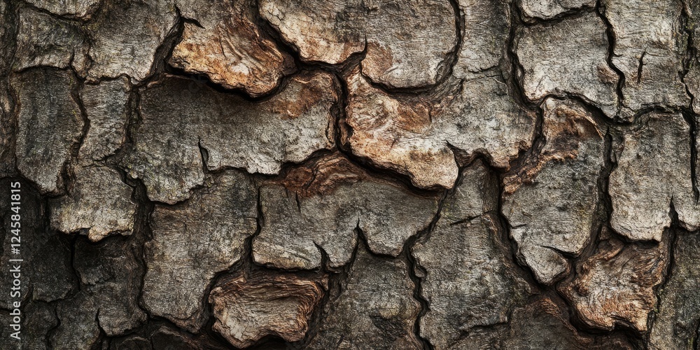 Fototapete detailed close-up of textured tree bark featuring brown and grey tones with deep crevices and cracks