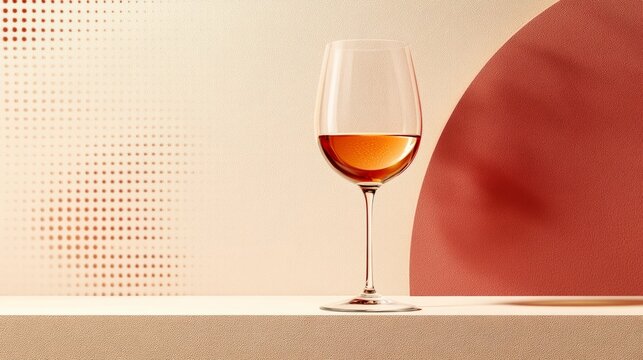A glass of wine with a minimalist background featuring subtle geometric patterns in neutral tones