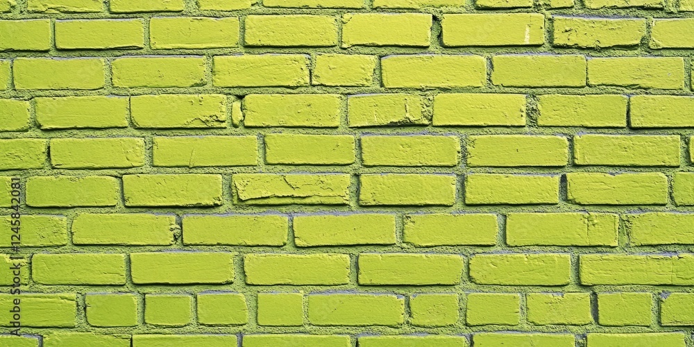 Aufkleber Vibrant lime green textured brick wall with evenly spaced rectangular bricks positioned in a horizontal alignment creating a lively background.