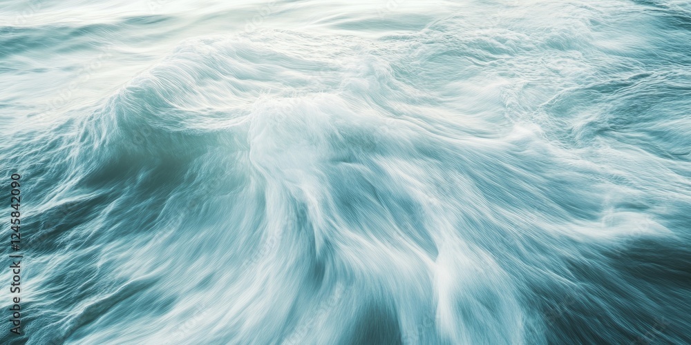 Poster calm ocean waves in soft blue and turquoise hues, gently flowing and blending together, creating a s