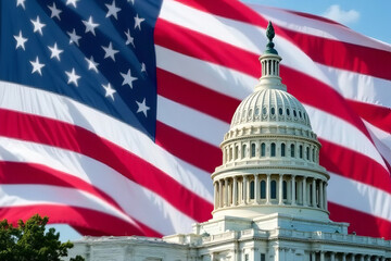 US Flag and Capitol. Washington D.C.