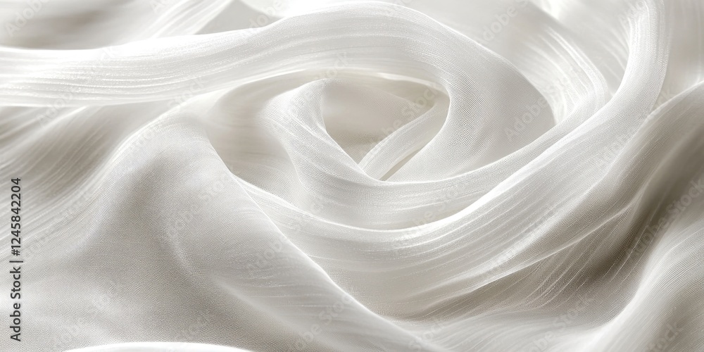 Aufkleber Delicate white silk fabric gently curving with soft ripples and subtle sheen creating an elegant and serene texture ideal for sophisticated designs