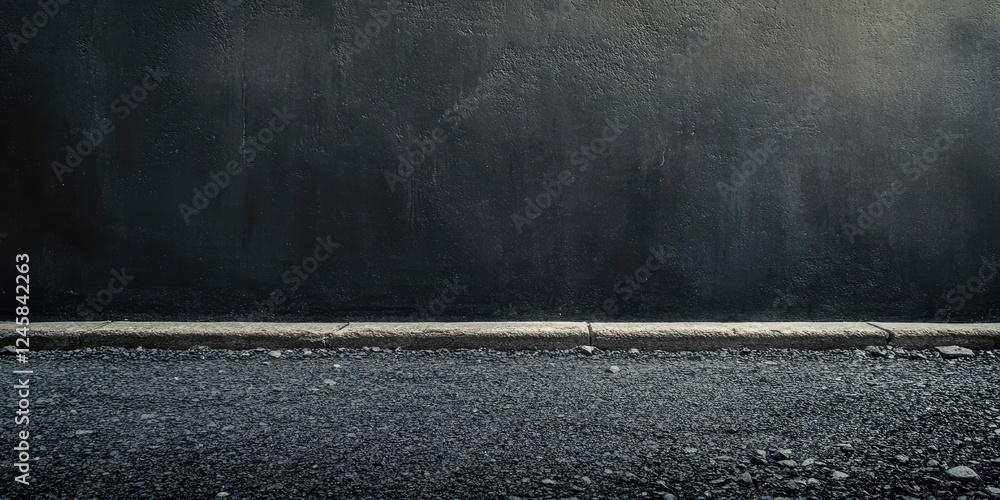 Poster concentrated dark grey asphalt wall with textured surface and empty foreground area for customizable
