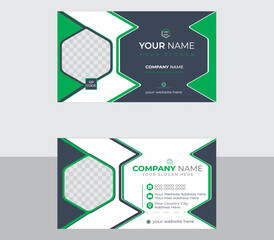 Creative business card   polygonal round shape  and green color template design 