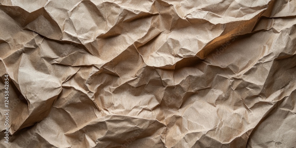 Aufkleber textured crumpled kraft paper in natural shades with deep wrinkles and creases creating an organic b
