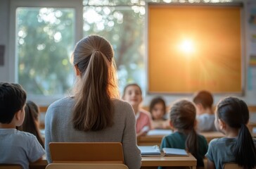 Asian Teacher Engaging Students with Digital Tablets in Warm Classroom Setting