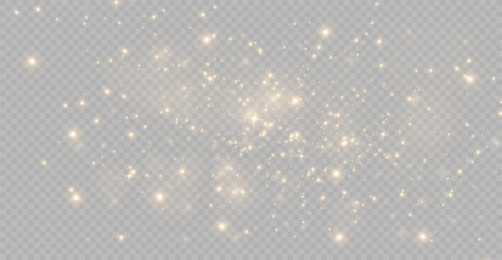 The light of gold dust, bokeh light effect background. Christmas glowing dust background, Yellow flickering glow with confetti bokeh light and particle motion. The dust sparks and golden stars shine.