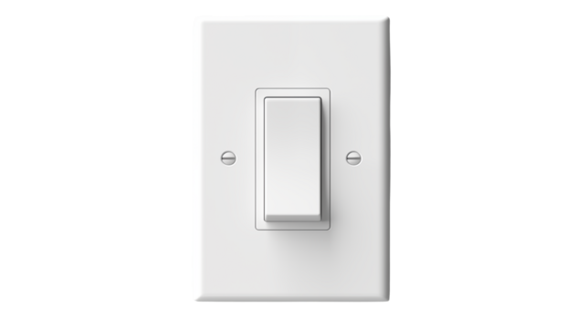 Modern light switch on a plain white wall for home interior design and renovation projects