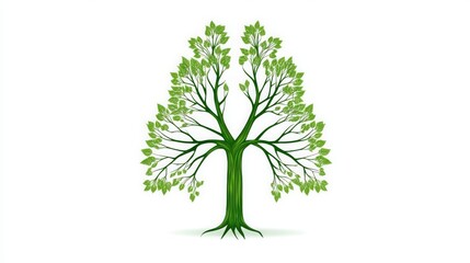 Obraz premium Lush Green Tree with Two Symmetrical Branches Resembling Lungs Nature Ecology Symbol