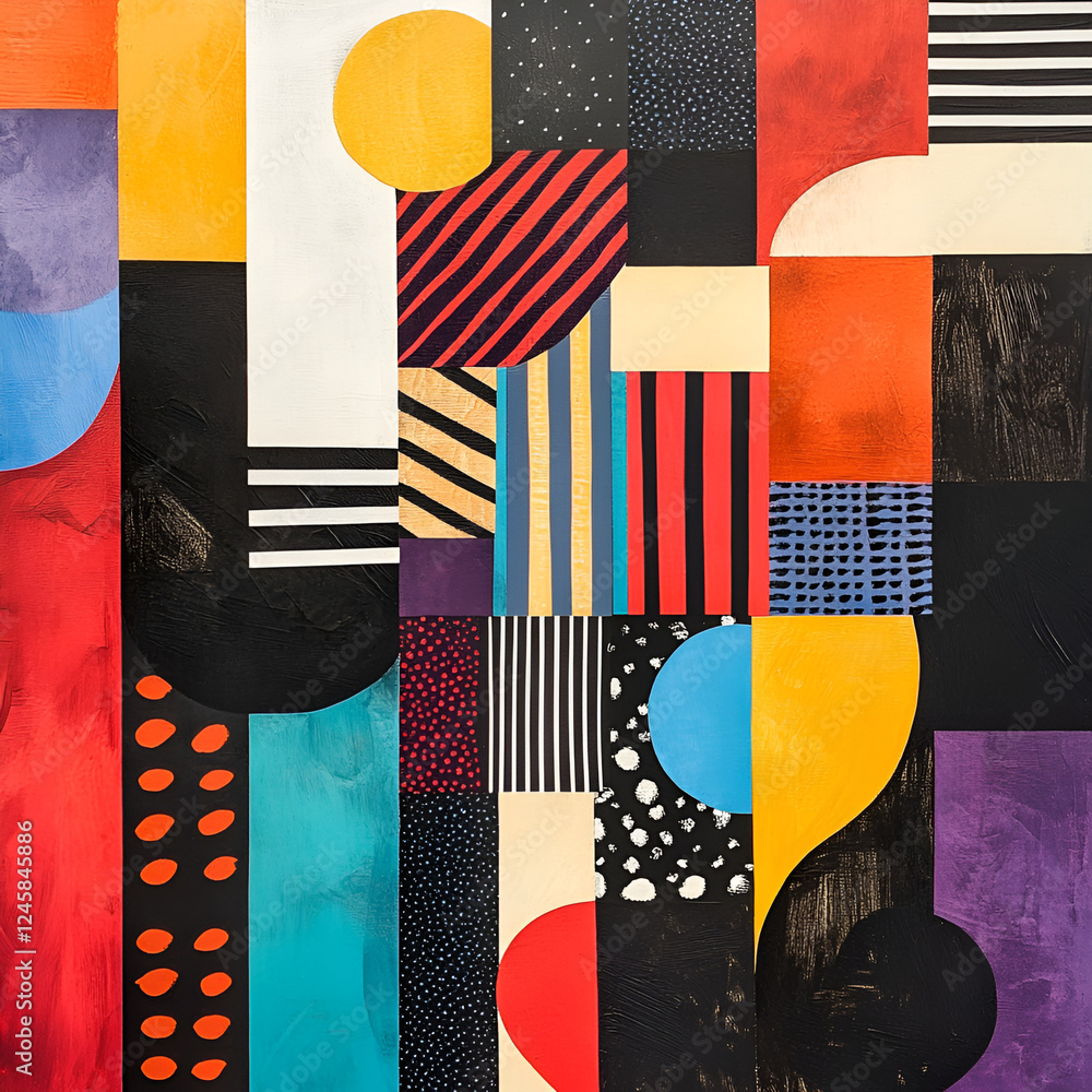 Poster abstract geometric art piece: a visually striking abstract artwork composed of a patchwork of geomet
