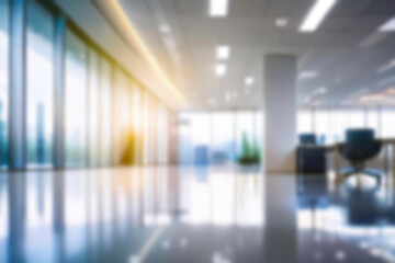 Blurred empty open space office. Abstract light bokeh at office interior background