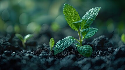 a plant with green leaves in the dark nature background