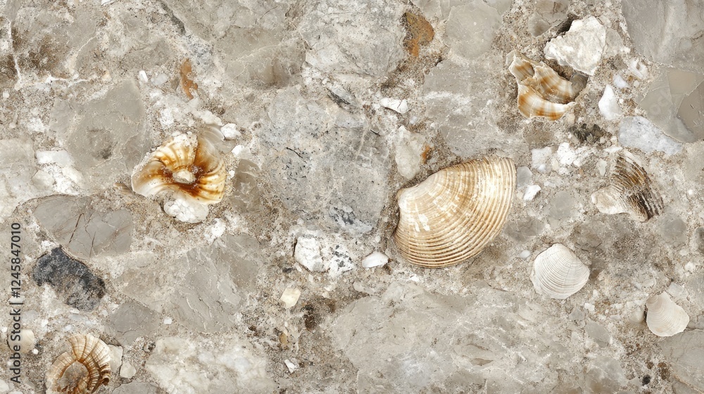 Aufkleber fossilized stone surface with embedded seashells creates a unique textured background featuring seve