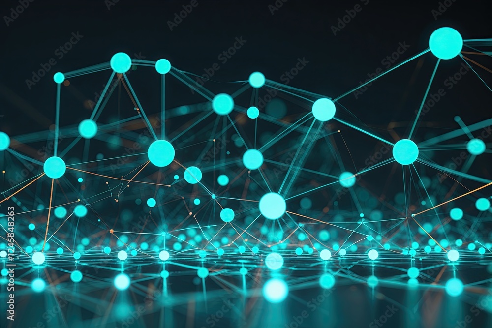 Poster modern network design featuring dynamic connectivity with teal dots and lines