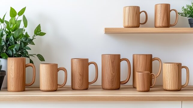 Wooden mugs crafted in ancient Russian style are arranged on a table along with other handmade items showcasing local artistry