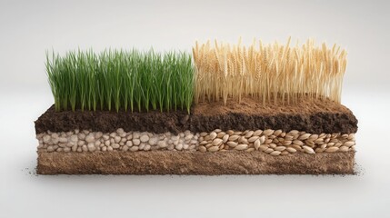Cross section Soil Layers Showing Wheat Barley and Grass Growth Stages