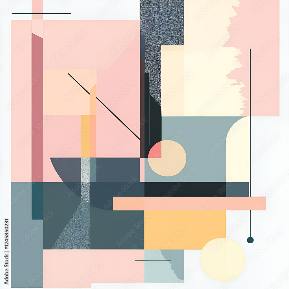 Poster geometric harmony: an abstract composition of geometric shapes in soft, pastel hues create a visuall