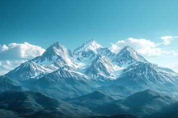 Obraz premium Majestic snow capped mountains under clear blue sky with lush green foothills