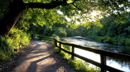 River path walk sunset nature trail