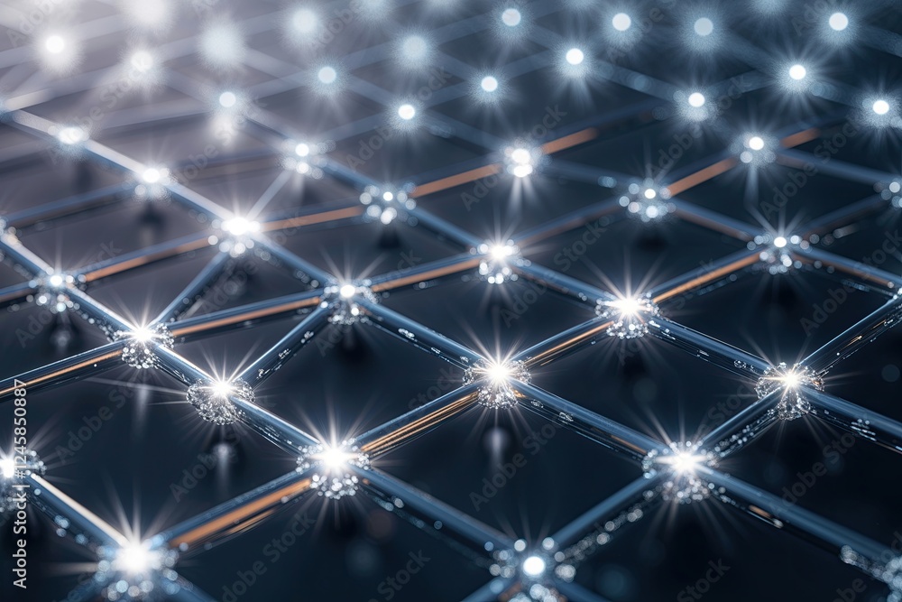 Poster radiant silver dots on luminous networking lines in modern technology design