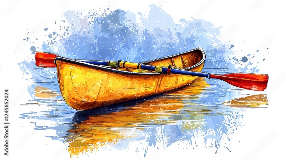 Wall mural Canoeing on a Calm Lake A Watercolor-Style Illustration.