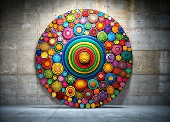 Abstract Colorful Circle Wall Art Mural on Concrete Background